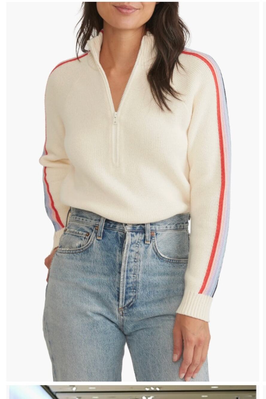 Marine Layer Archive Invierno Half Zip Sweater Ivory Stripe Sweater Medium